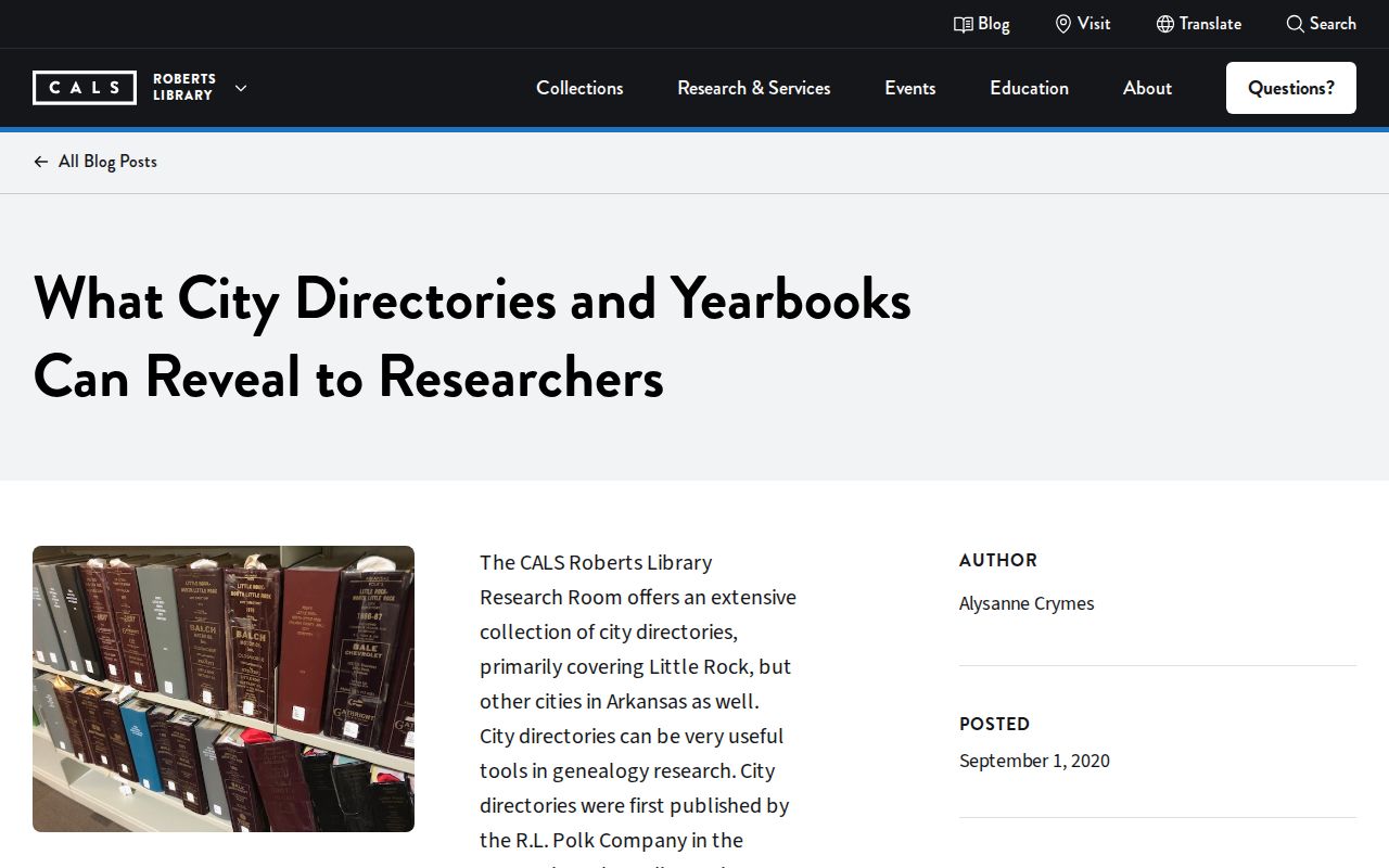 Pulaski County people search Roberts Library city directory research