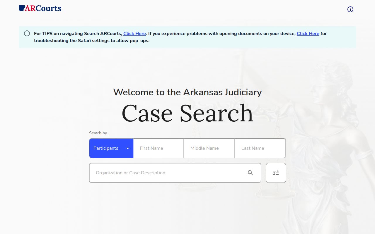 Pulaski County people search Search ARCourts case search interface