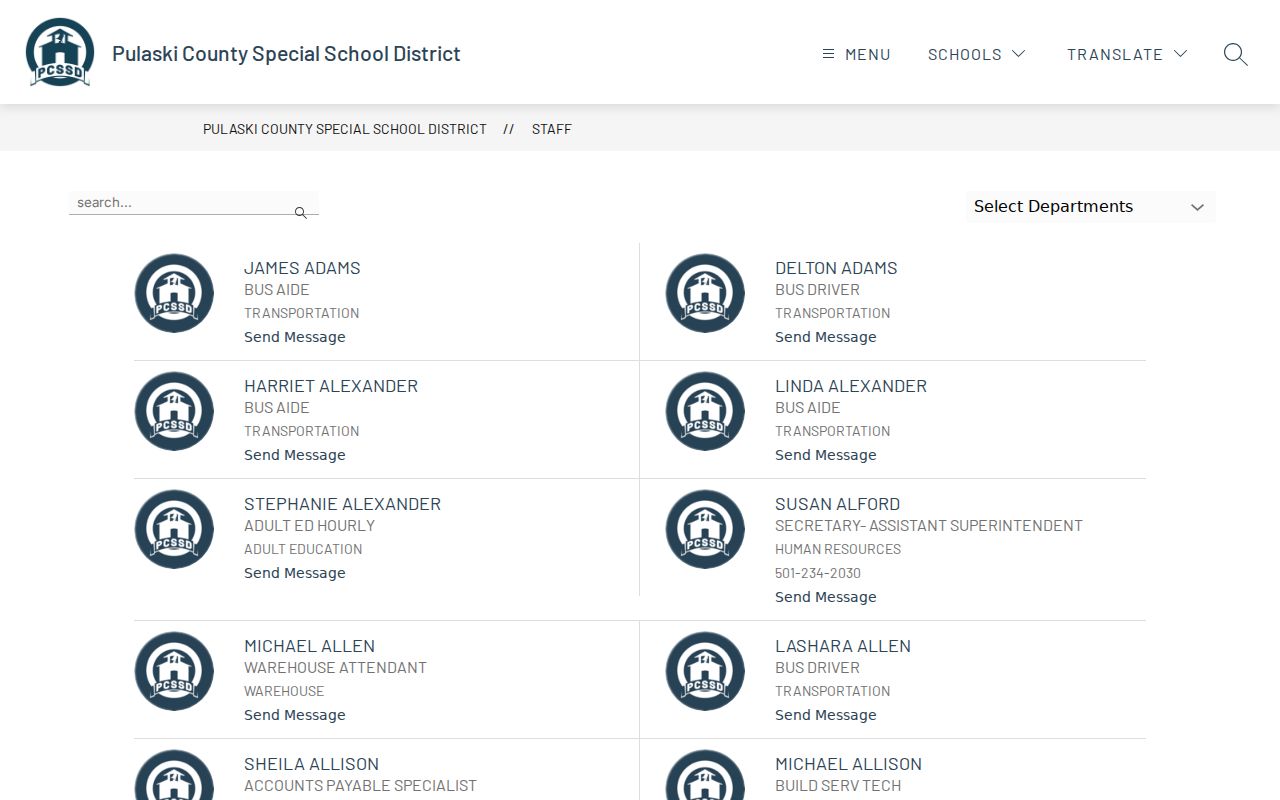 Pulaski County people directories Pulaski County Special School District staff directory screenshot