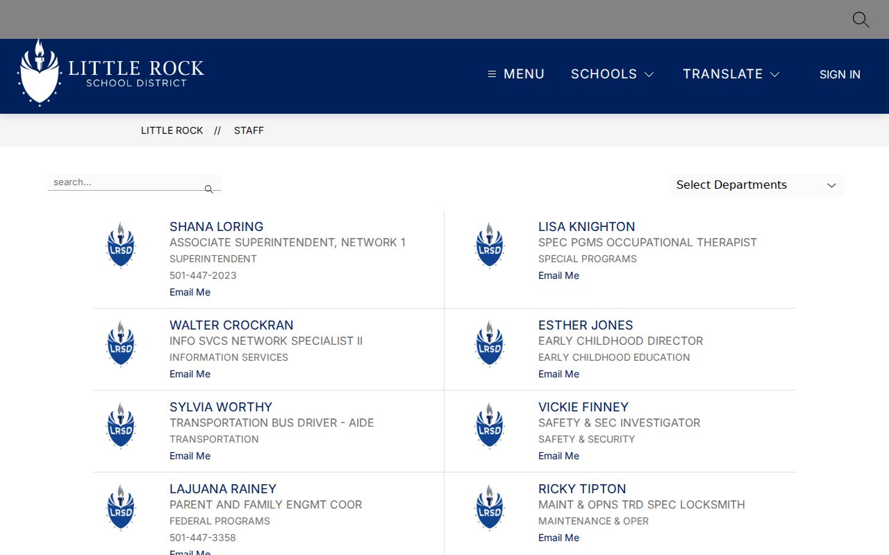 Pulaski County people directories Little Rock School District staff directory screenshot