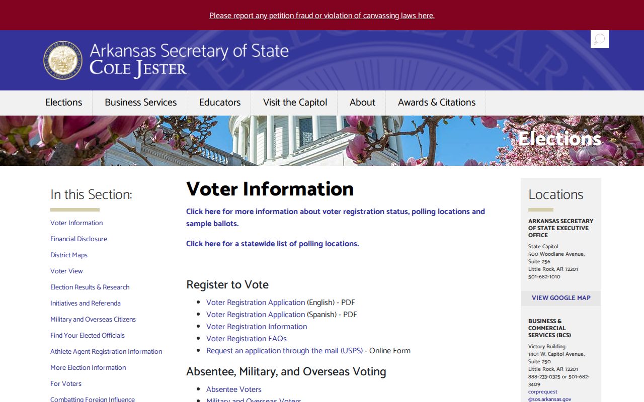 Pulaski County voter registration records Secretary of State voter information page